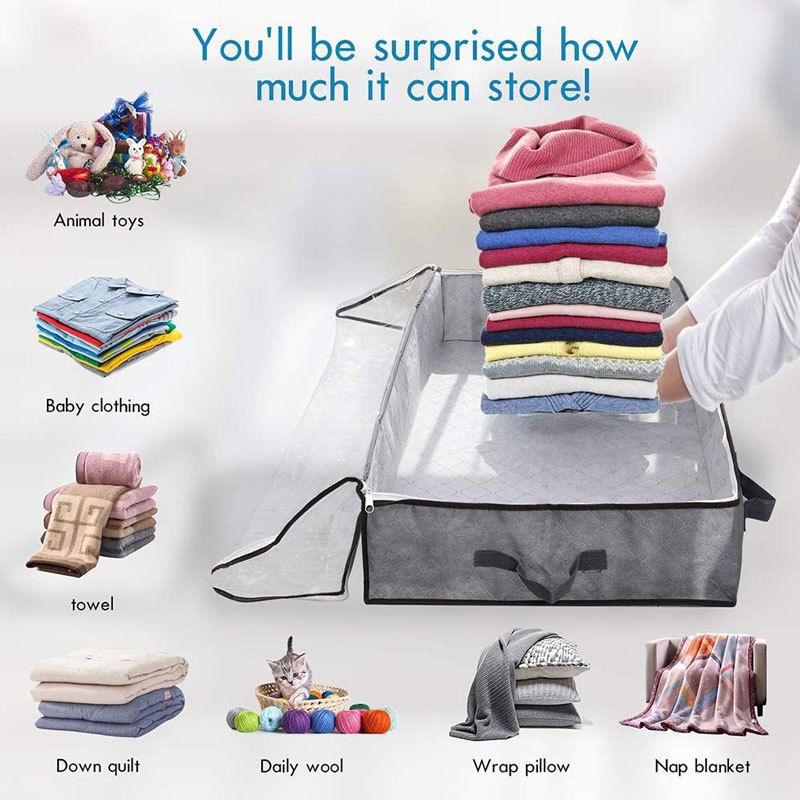 Under Bed Storage Bags, Foldable Under Bed, Thick Fabric Storage Box With Transparent Window And Reinforced Handle For Clothes, Blankets, Sweaters, Quilts, Shoes And Clothing,1 Pcs