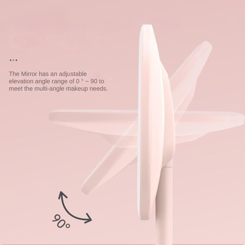 Makeup Mirror, LED Makeup Mirror, Type-C Rechargeable Desktop Mirror with Lamp, Make up Mirror with Supplementary Light Pink