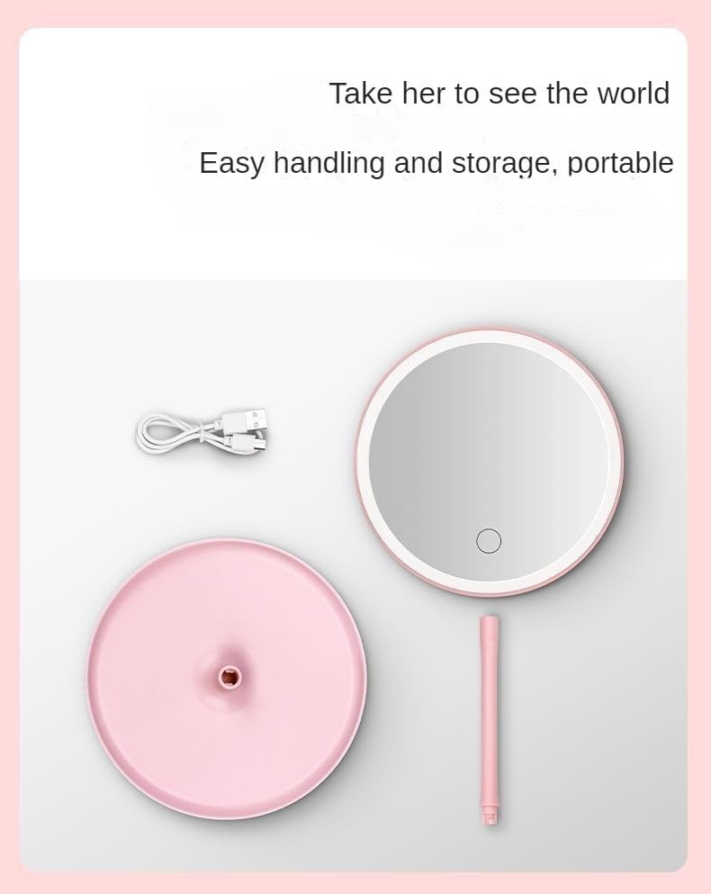 Makeup Mirror, LED Makeup Mirror, Type-C Rechargeable Desktop Mirror with Lamp, Make up Mirror with Supplementary Light Pink