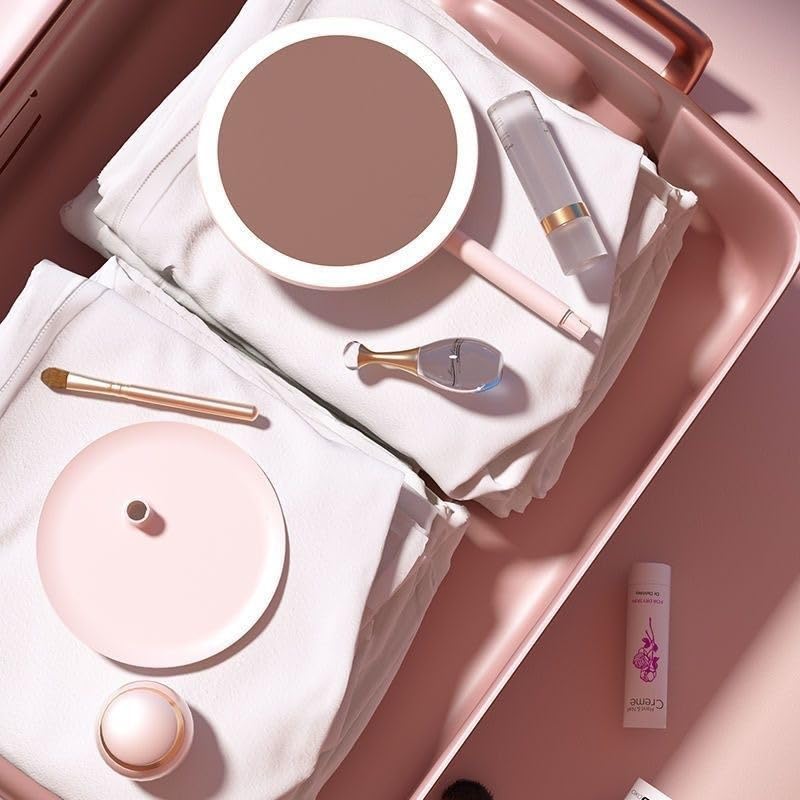 Makeup Mirror, LED Makeup Mirror, Type-C Rechargeable Desktop Mirror with Lamp, Make up Mirror with Supplementary Light Pink