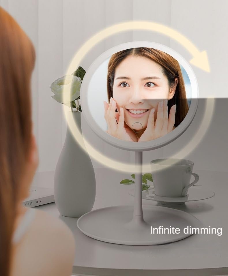 Makeup Mirror, LED Makeup Mirror, Type-C Rechargeable Desktop Mirror with Lamp, Make up Mirror with Supplementary Light Pink