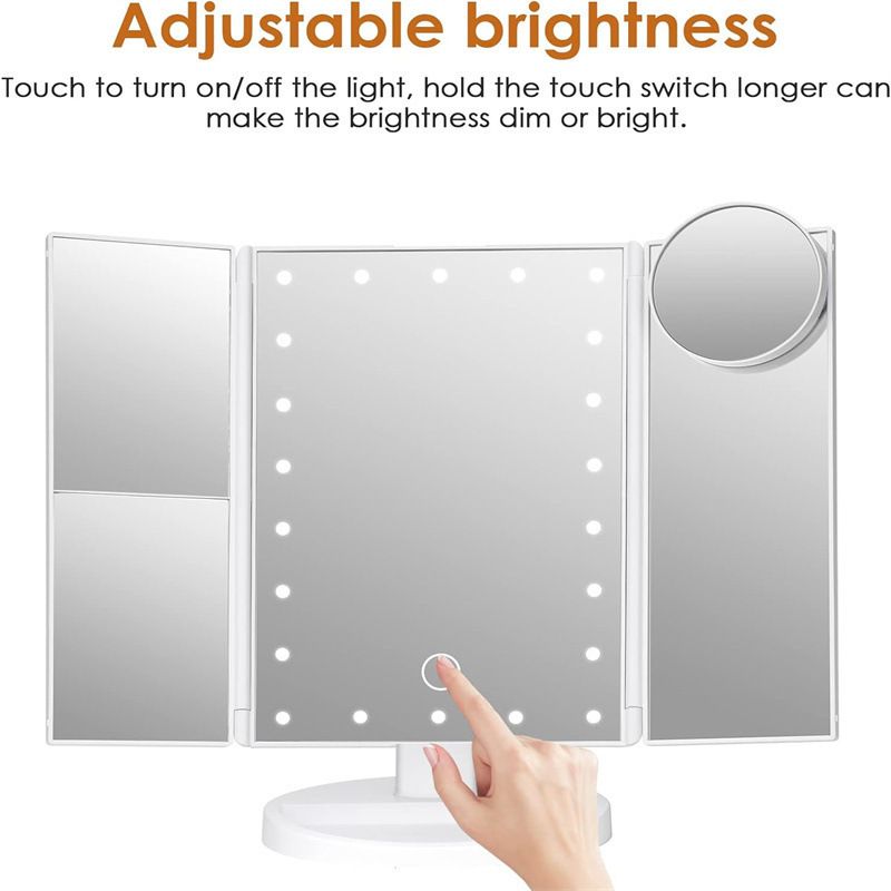 Makeup Mirror, LED Make up Mirror, 2X 3X 10X Magnification, Lighted Mirror, Touch Control, Vanity with Lights, Trifold Dual Power Supply, Portable LED Women Gift Black