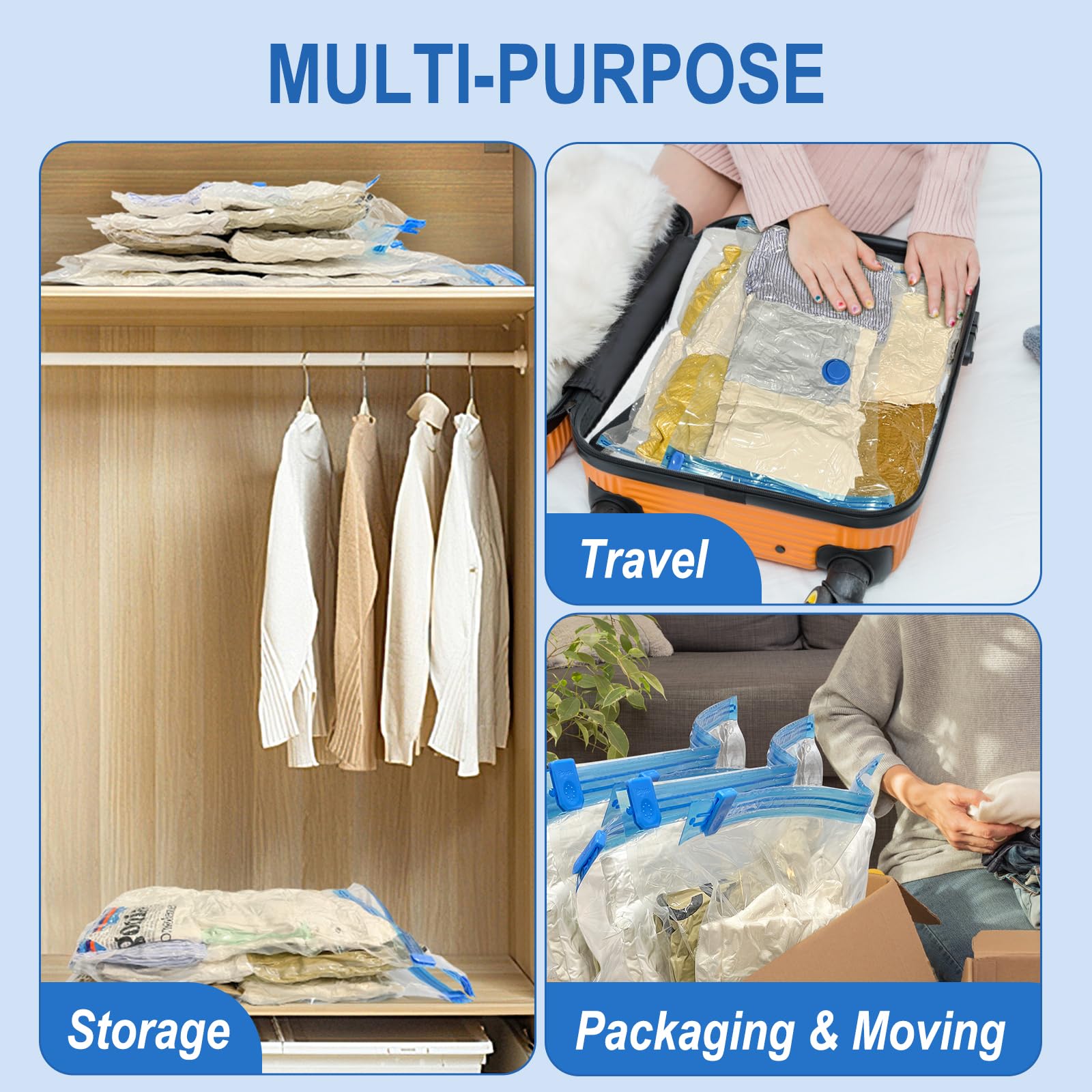 Vacuum Storage Bags, 2 Medium, 2 Large, 2 Jumbo Space Saver Vacuum Seal Bags, Space Bags, Vacuum Sealer Bags for Clothes, Comforters, Blankets, Bedding