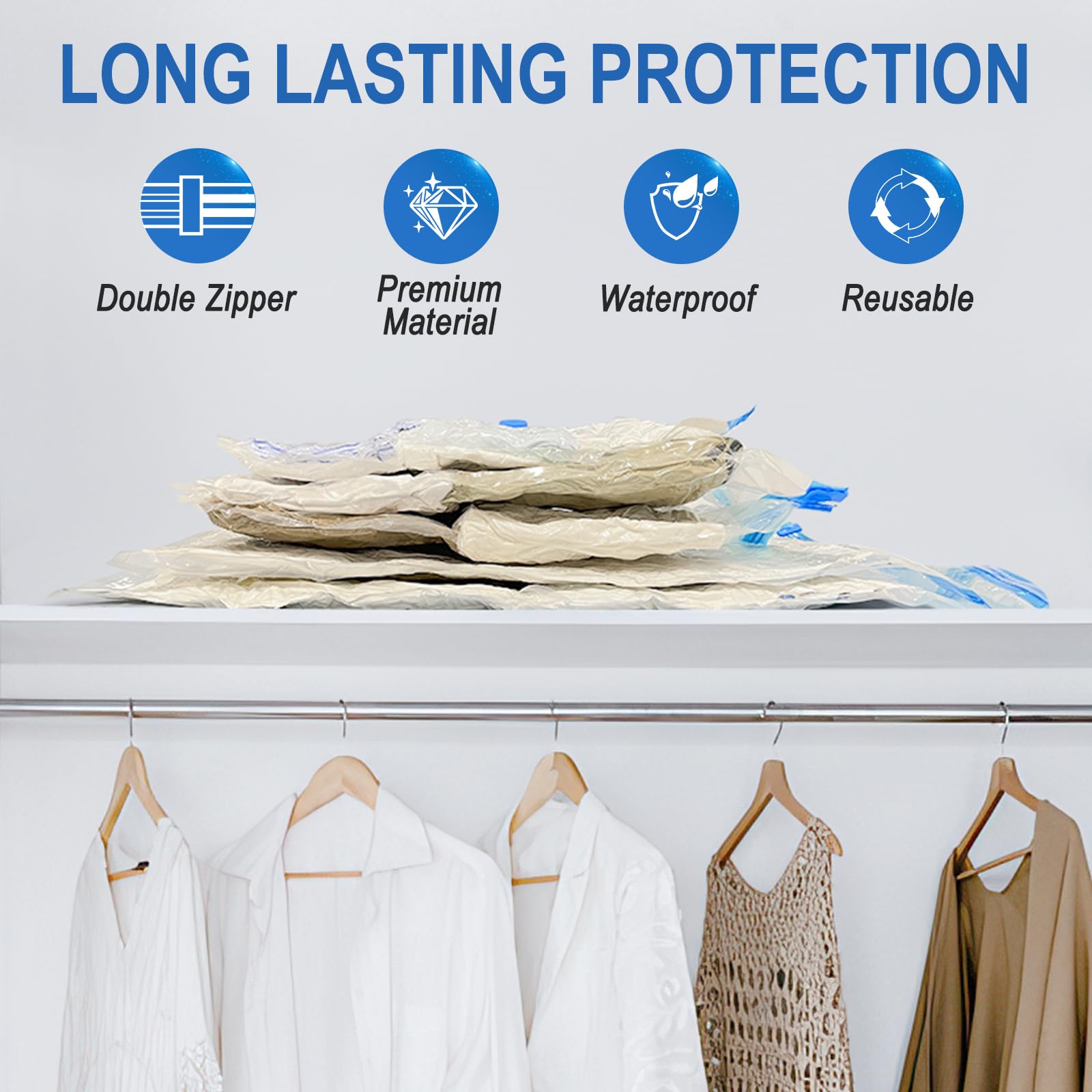 Vacuum Storage Bags, 2 Medium, 2 Large, 2 Jumbo Space Saver Vacuum Seal Bags, Space Bags, Vacuum Sealer Bags for Clothes, Comforters, Blankets, Bedding