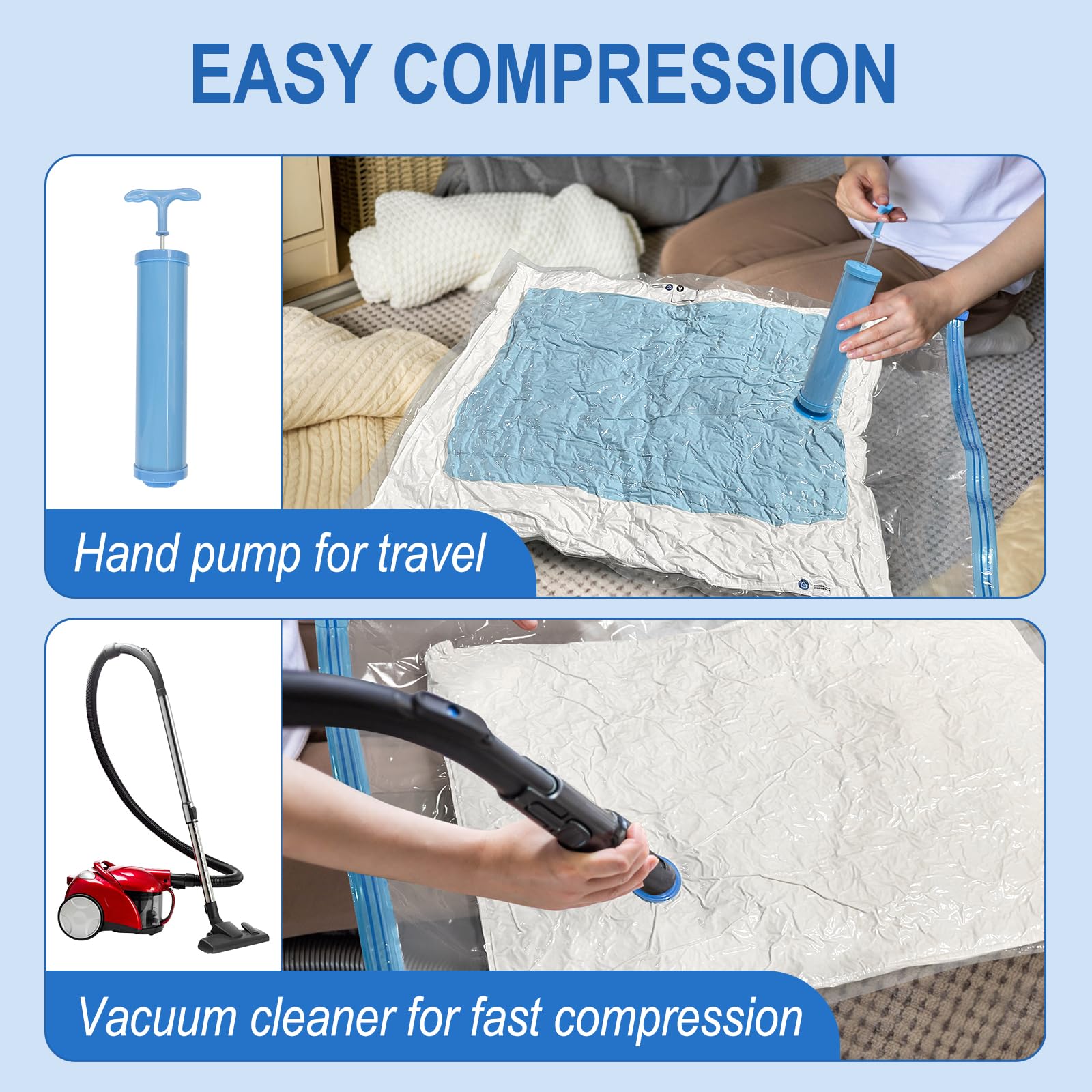 Vacuum Storage Bags, 2 Medium, 2 Large, 2 Jumbo Space Saver Vacuum Seal Bags, Space Bags, Vacuum Sealer Bags for Clothes, Comforters, Blankets, Bedding