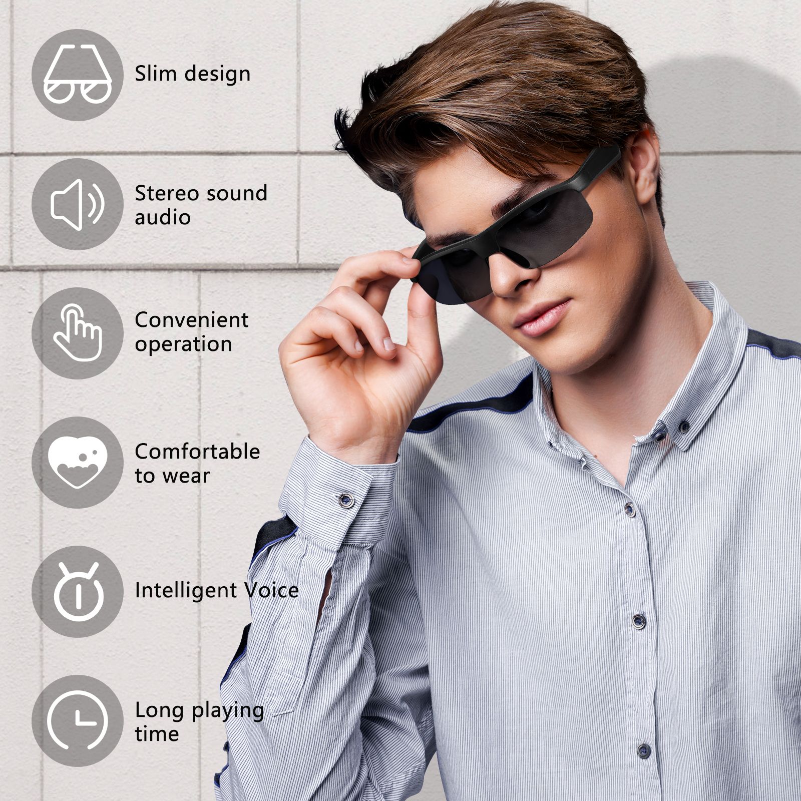 Smart Glasses for Men Women, Polarized Bluetooth Sunglasses, Bluetooth 5.3, Built-in Mic & Open Ear Speakers, Voice Assistant, IPX4 Waterproof, UV Protection Running Sport Sunglasses, Cycling Glasses