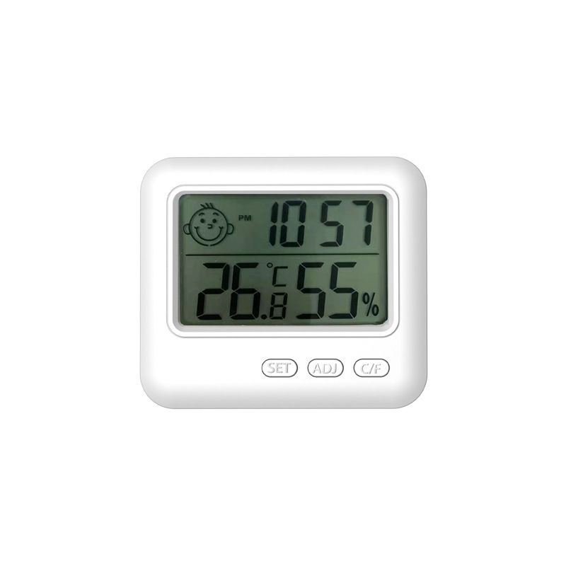 Indoor Thermometer, Room Thermometer and Hygrometer with Clock, Temperature and Humidity Meter with Clock, Double Comfort Indicator, Time, Date, White