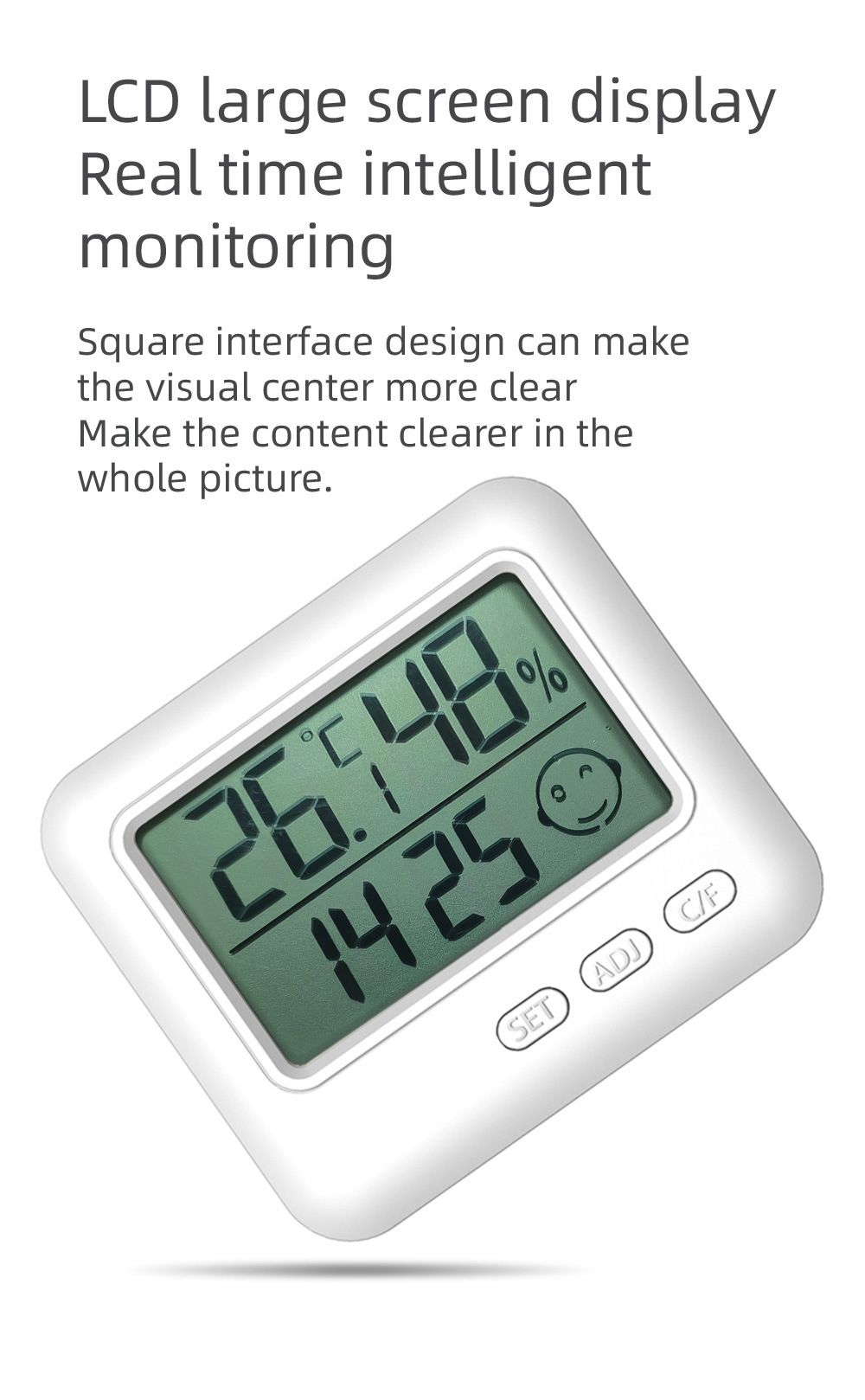 Indoor Thermometer, Room Thermometer and Hygrometer with Clock, Temperature and Humidity Meter with Clock, Double Comfort Indicator, Time, Date, White