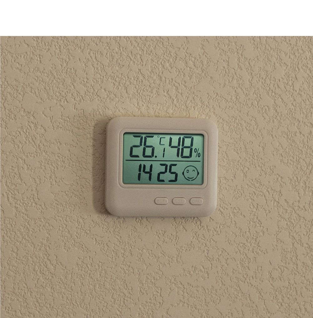 Indoor Thermometer, Room Thermometer and Hygrometer with Clock, Temperature and Humidity Meter with Clock, Double Comfort Indicator, Time, Date, White