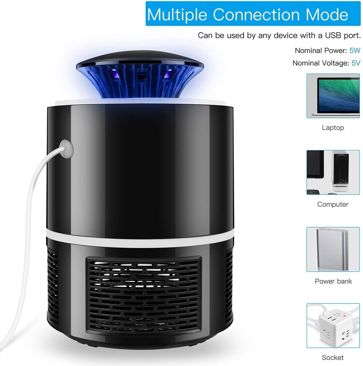Fruit Fly Trap, Electric Mosquito & Fly Zappers/Killer - Insect Attractant Trap Powerful Little Gnats, Hangable Mosquito Lamp for Home, Indoor, Outdoor, Patio Black/White