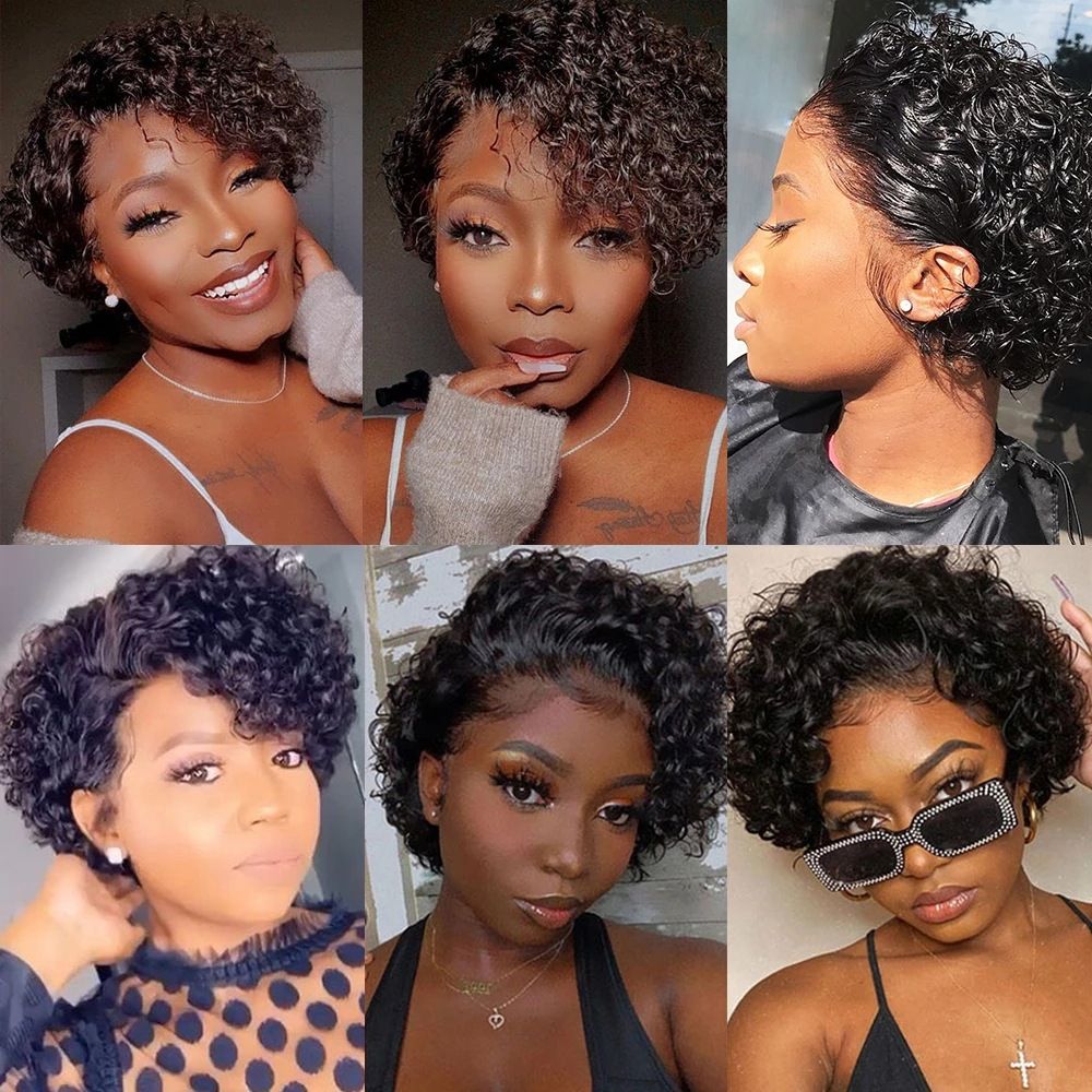 Short Curly Lace Front Wig – Heat-Resistant Synthetic Fiber, Adjustable Bangs