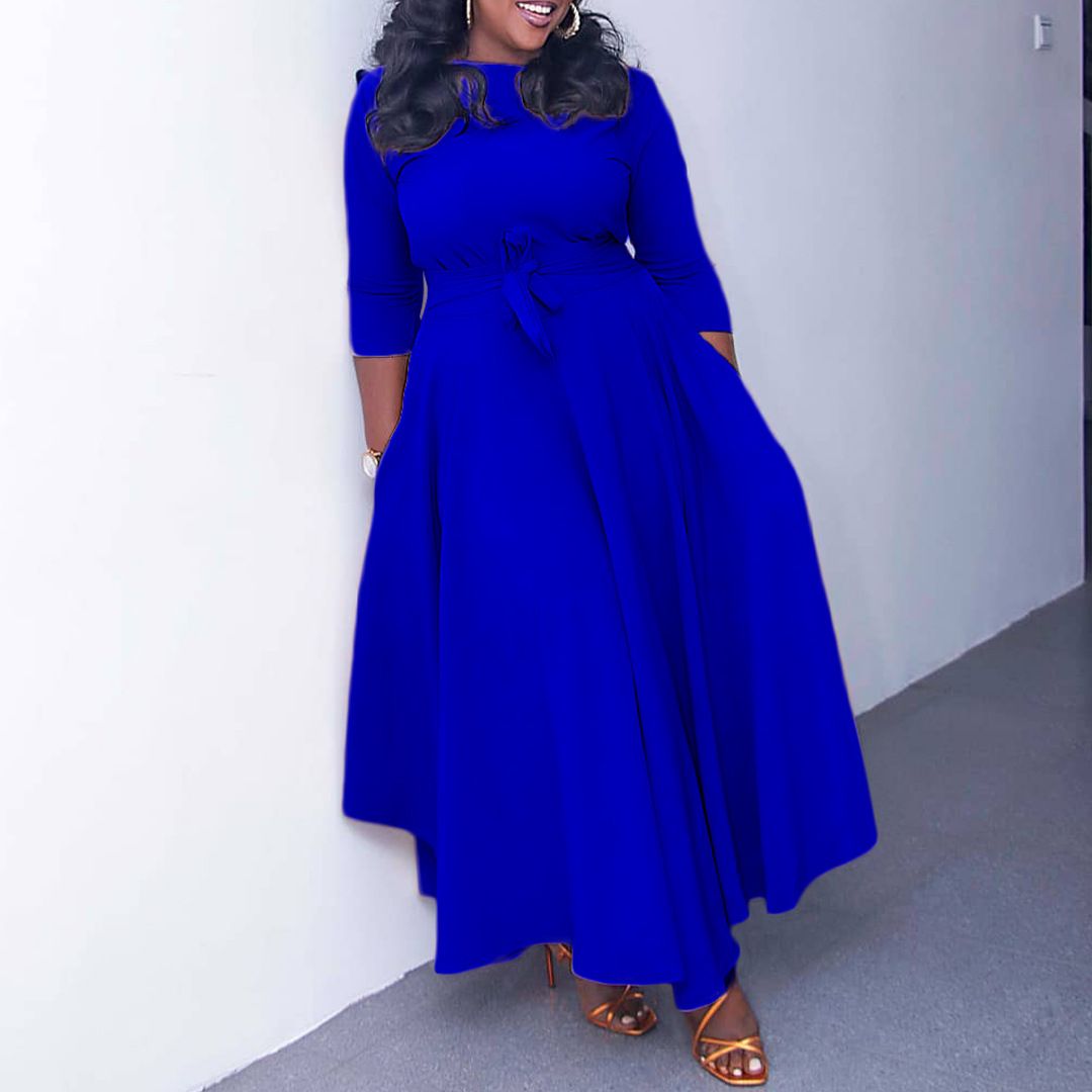 Women Dresses Spring Summer Elegant High-Waisted Wrap Maxi Dress – Plus Size African Print Long Dress with Belt, Polyester Spandex, Casual Office Wear (S-5XL)