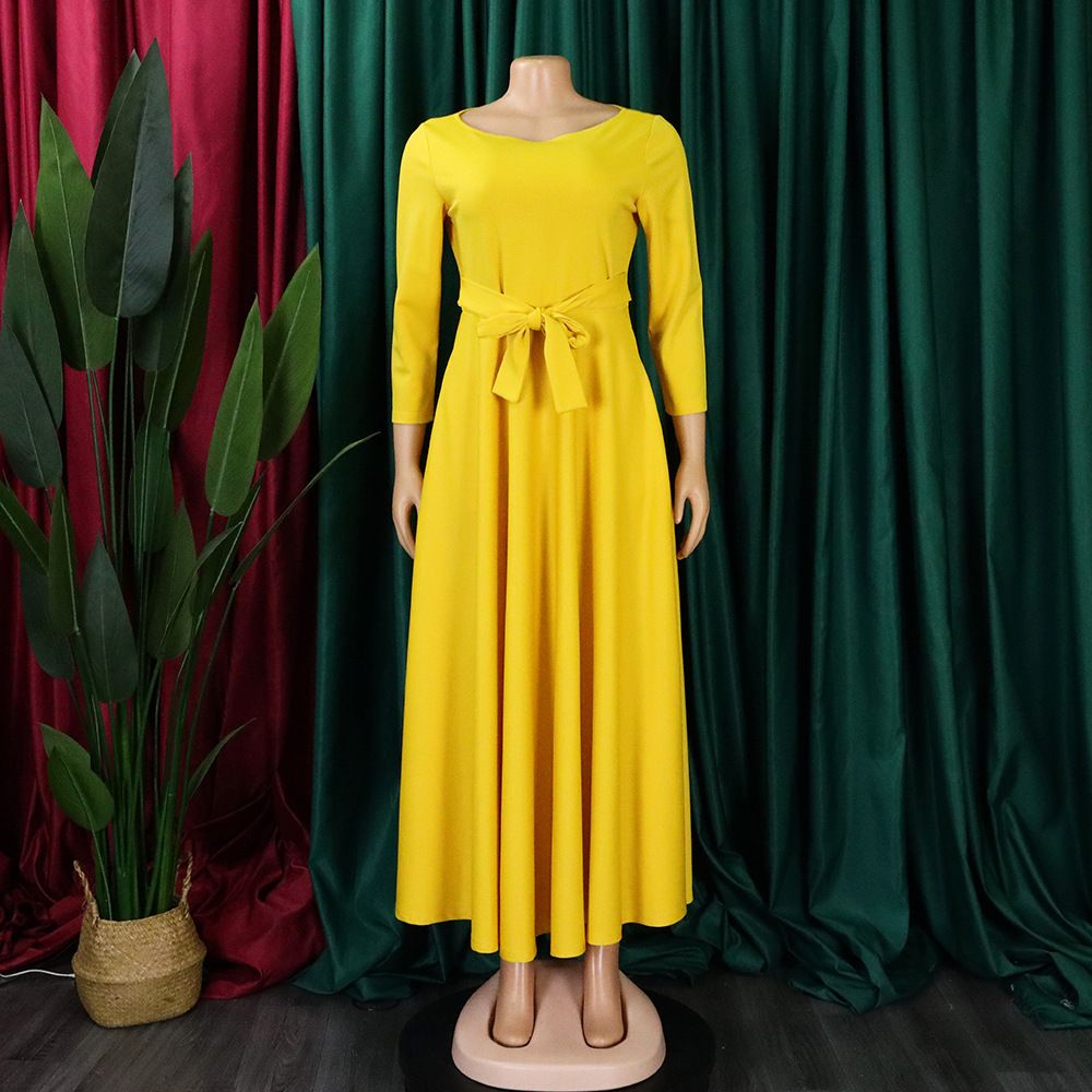 Women Dresses Spring Summer Elegant High-Waisted Wrap Maxi Dress – Plus Size African Print Long Dress with Belt, Polyester Spandex, Casual Office Wear (S-5XL)