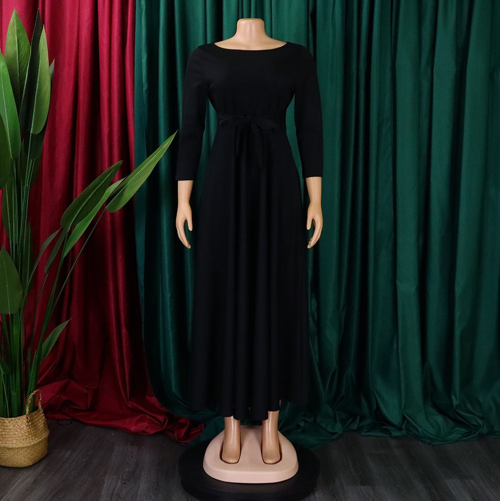 Women Dresses Spring Summer Elegant High-Waisted Wrap Maxi Dress – Plus Size African Print Long Dress with Belt, Polyester Spandex, Casual Office Wear (S-5XL)