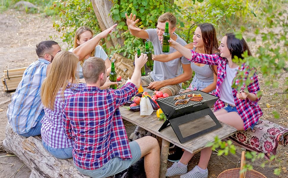 Portable barbecue grill / choma jiko.Charcoal BBQ Grill-Instant Foldable & Easy Portability For Outdoor Barbecues Camping Traveling Picnics Garden Beach Party - Black.Patented fold-open design