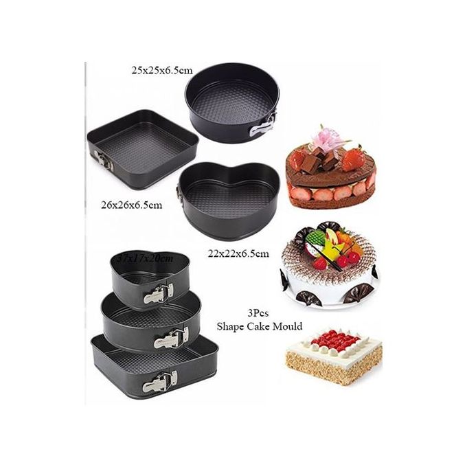 4pcs Non-Stick Springform Cake Baking Tins Moulds Square, Round, Heart Baking Kitchen Tray Tin Mould