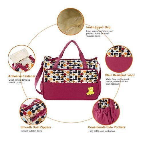 5 Pcs Multifunctional Set Baby Changing Diaper Nappy Bag, Maternity Mummy Handbag, Portable Nappy Basket Storage Organiser, Maternity Baby Bag For Boys And Girls