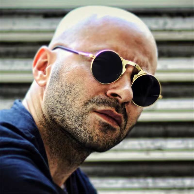 Retro Metal Steampunk Flip Sunglasses Flip Sunglasses Men'S And Women'S Trendy Round Frame Prince'S Glasses