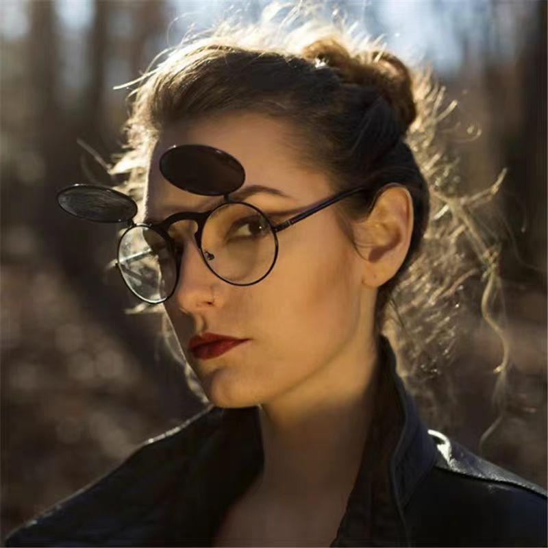 Retro Metal Steampunk Flip Sunglasses Flip Sunglasses Men'S And Women'S Trendy Round Frame Prince'S Glasses