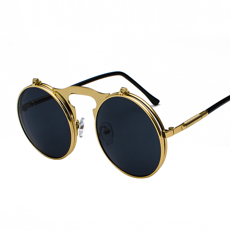 Retro Metal Steampunk Flip Sunglasses Flip Sunglasses Men'S And Women'S Trendy Round Frame Prince'S Glasses