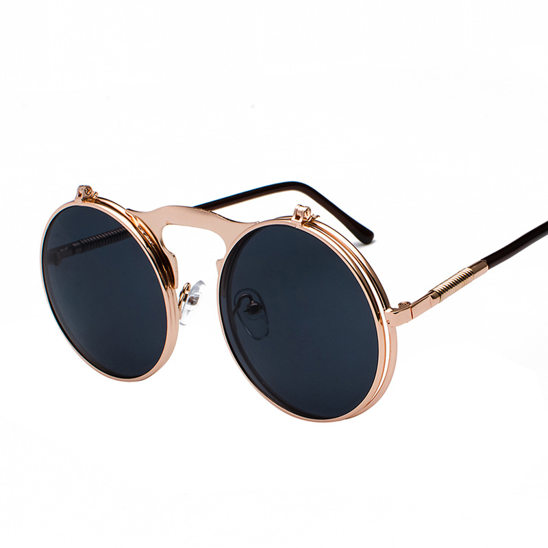 Retro Metal Steampunk Flip Sunglasses Flip Sunglasses Men'S And Women'S Trendy Round Frame Prince'S Glasses