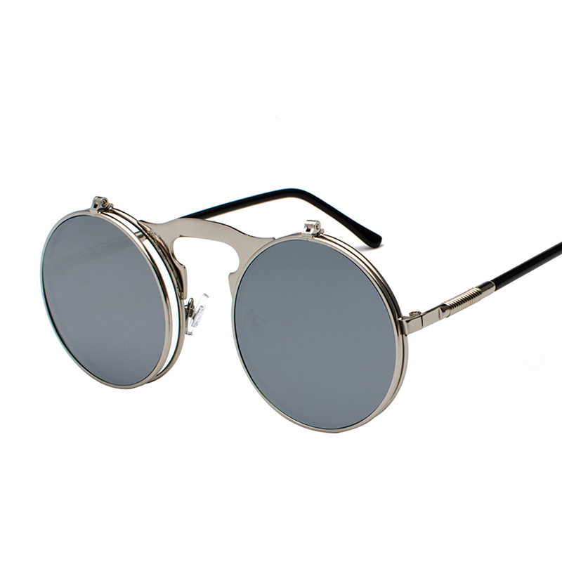 Retro Metal Steampunk Flip Sunglasses Flip Sunglasses Men'S And Women'S Trendy Round Frame Prince'S Glasses
