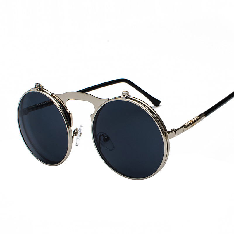 Retro Metal Steampunk Flip Sunglasses Flip Sunglasses Men'S And Women'S Trendy Round Frame Prince'S Glasses