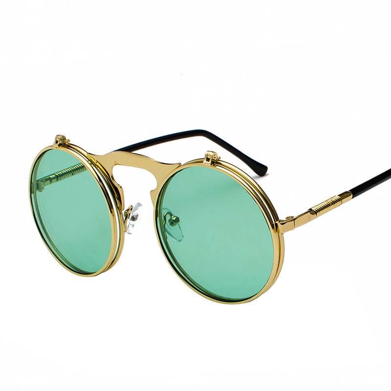 Retro Metal Steampunk Flip Sunglasses Flip Sunglasses Men'S And Women'S Trendy Round Frame Prince'S Glasses