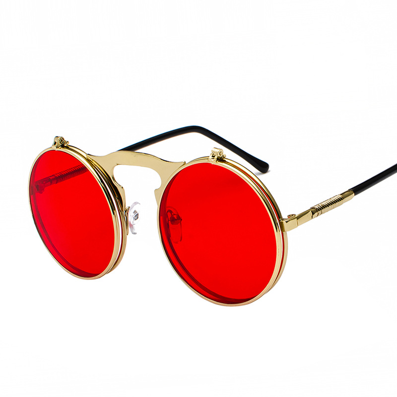 Retro Metal Steampunk Flip Sunglasses Flip Sunglasses Men'S And Women'S Trendy Round Frame Prince'S Glasses