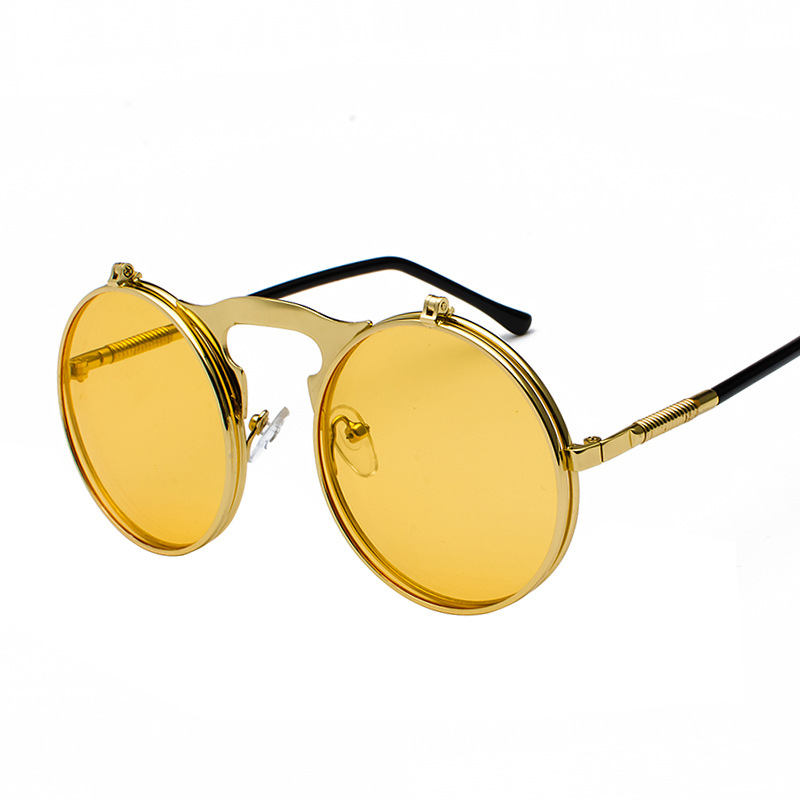 Retro Metal Steampunk Flip Sunglasses Flip Sunglasses Men'S And Women'S Trendy Round Frame Prince'S Glasses