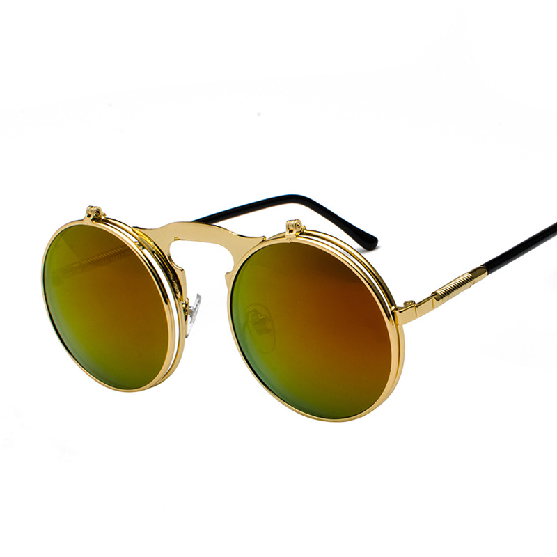 Retro Metal Steampunk Flip Sunglasses Flip Sunglasses Men'S And Women'S Trendy Round Frame Prince'S Glasses