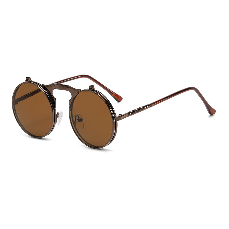 Retro Metal Steampunk Flip Sunglasses Flip Sunglasses Men'S And Women'S Trendy Round Frame Prince'S Glasses