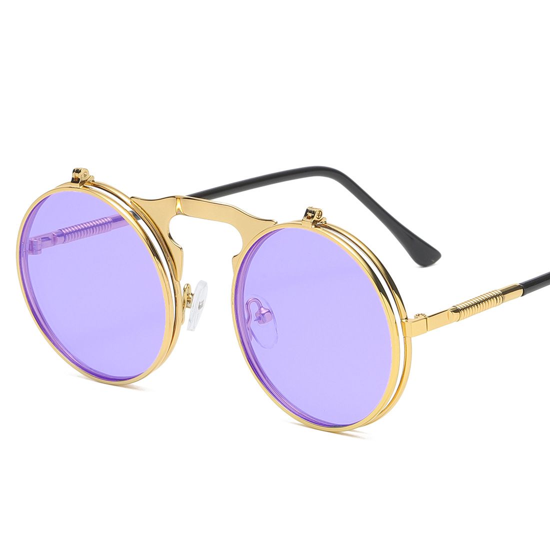 Retro Metal Steampunk Flip Sunglasses Flip Sunglasses Men'S And Women'S Trendy Round Frame Prince'S Glasses