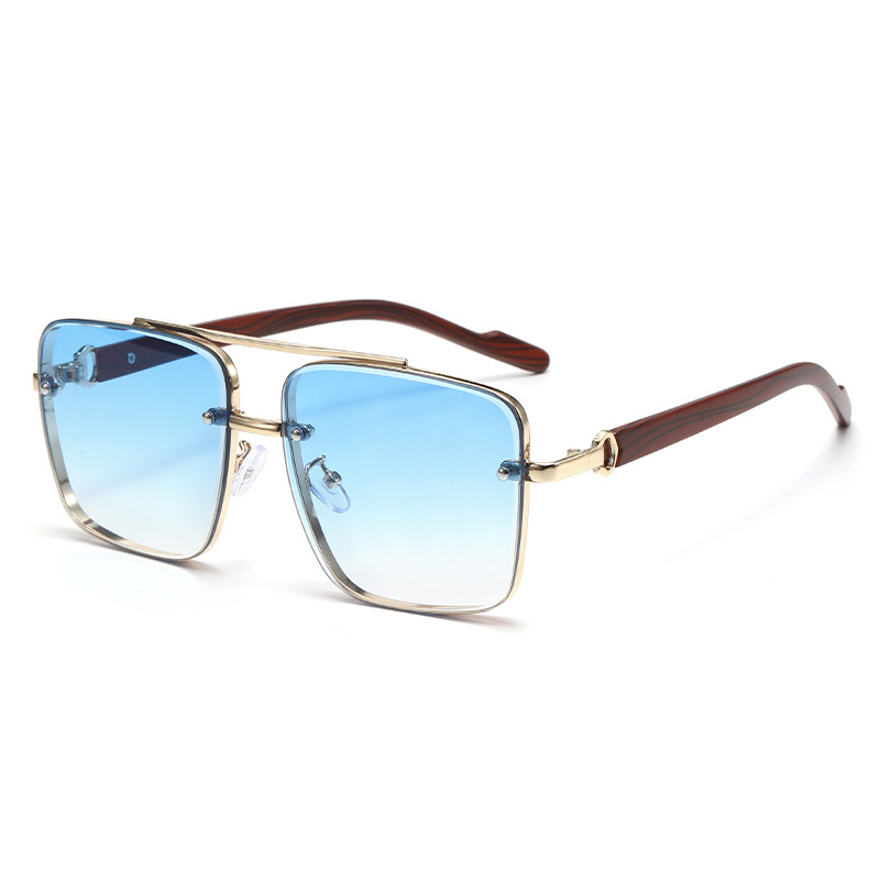 Double Beam Square Sunglasses European And American Personality Simple Half Frame Pilot Fashion Sunglasses Men And Women