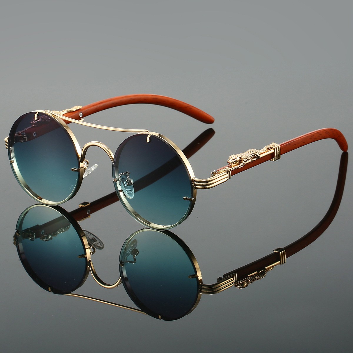 Retro Double Beam Leopard Head Sunglasses Men And Women The Same Fashion Trend Personalized Round Frame Sunglasses