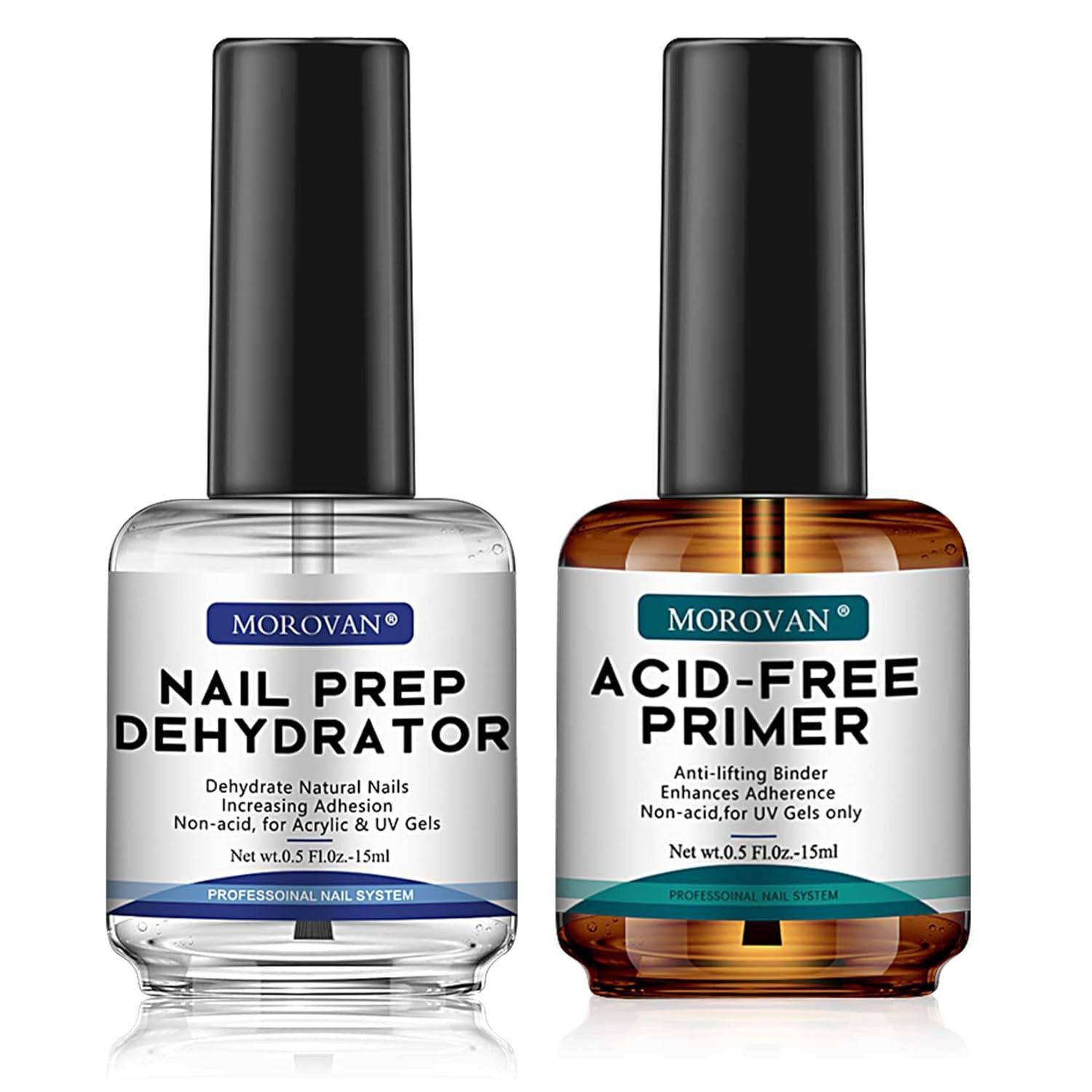 Professional Natural Nail Prep Dehydrate and Acid-Free Primer, Dehydrator for Acrylic and Gel Nail Polish, Non Acid Primer for UV Gels Fast Dry Superior Bonding Agent Gift Box Set