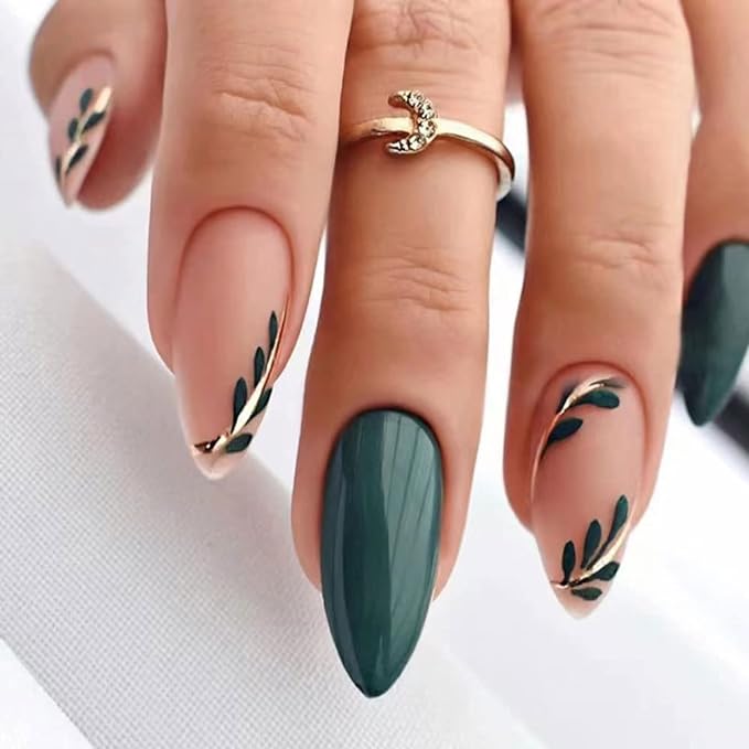 Press on Nails Short Fake Nails French Tips Full Cover Short False Nails with Designs 24 Pcs Stick on Nails for Women and Girls