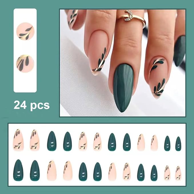 Press on Nails Short Fake Nails French Tips Full Cover Short False Nails with Designs 24 Pcs Stick on Nails for Women and Girls