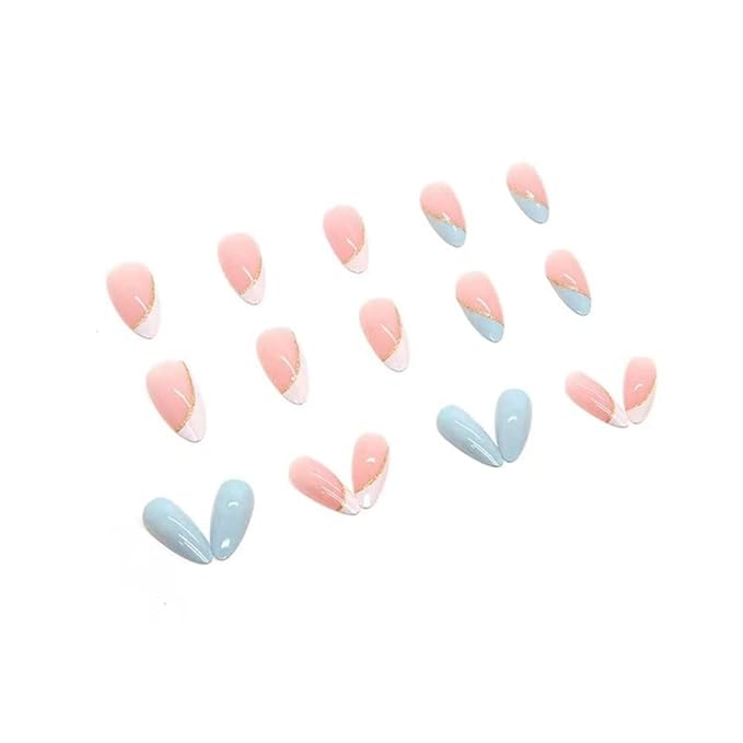 Press on Nails Short Fake Nails French Tips Full Cover Short False Nails with Designs 24 Pcs Stick on Nails for Women and Girls