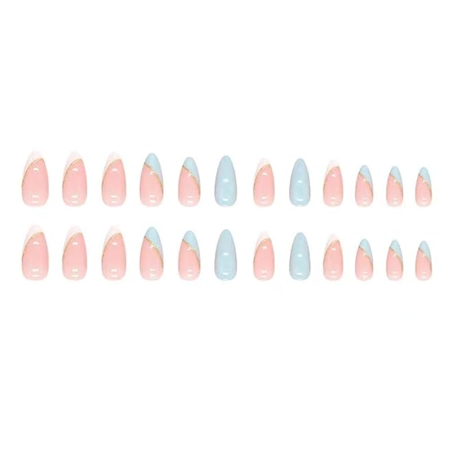 Press on Nails Short Fake Nails French Tips Full Cover Short False Nails with Designs 24 Pcs Stick on Nails for Women and Girls