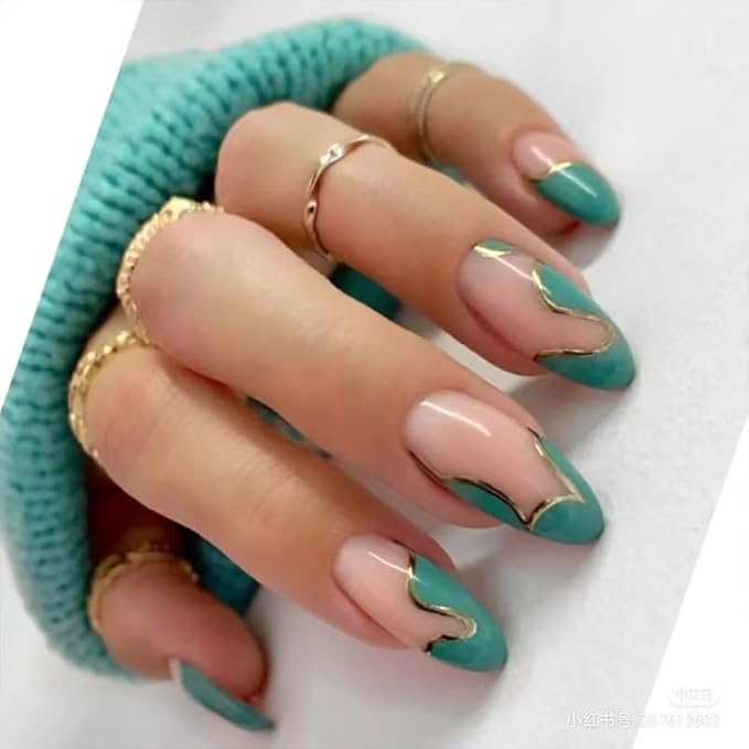 Press on Nails Short Fake Nails French Tips Full Cover Short False Nails with Designs 24 Pcs Stick on Nails for Women and Girls