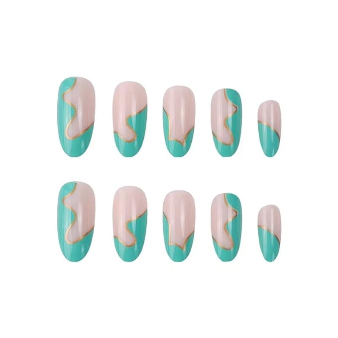Press on Nails Short Fake Nails French Tips Full Cover Short False Nails with Designs 24 Pcs Stick on Nails for Women and Girls