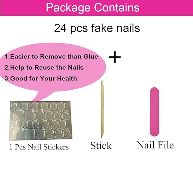 Press on Nails Short Fake Nails French Tips Full Cover Short False Nails with Designs 24 Pcs Stick on Nails for Women and Girls