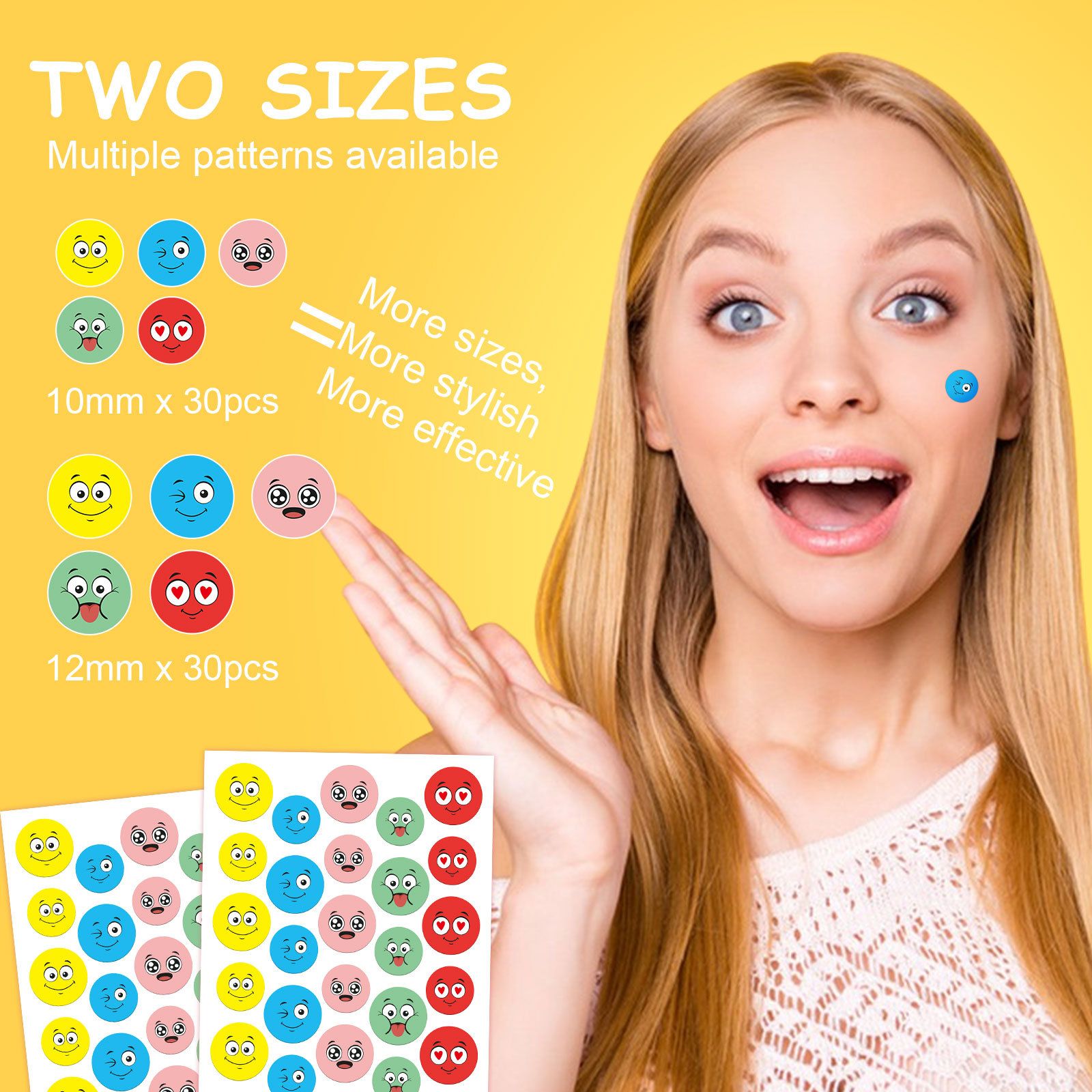 Pimple Patches for Face Day and Night Acne Patches emoji faces 30Patches Cute Spot Stickers with Tea Tree & Centella Oil, Strong Adhesion Zit Covers | 196 C