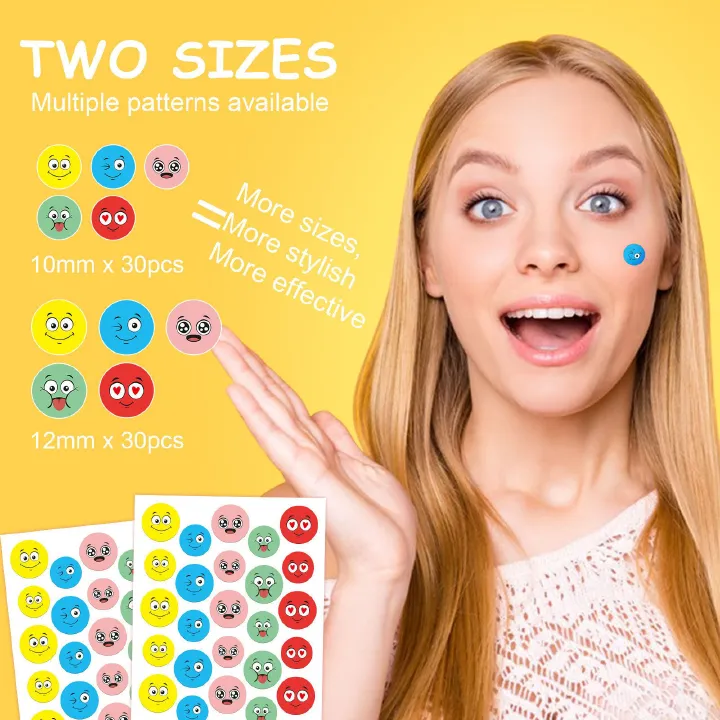 Pimple Patches for Face Day and Night Acne Patches emoji faces 30Patches Cute Spot Stickers with Tea Tree & Centella Oil, Strong Adhesion Zit Covers | 196 C