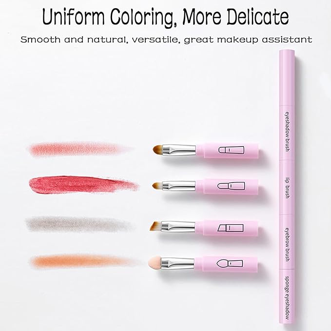 4 in 1 Makeup Brush Set, Portable Travel Size MakeUp Brushes Detachable Eyeshadow Brush Eyebrow Brush Screw Brush Lip Brush, Exquisite Multi-function Makeup Brushes Funny Combination (black)