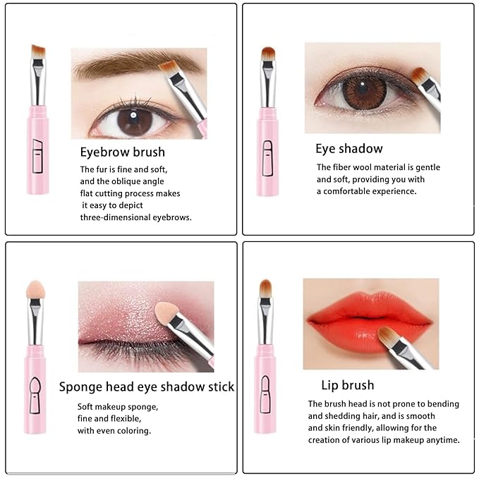 4 in 1 Makeup Brush Set, Portable Travel Size MakeUp Brushes Detachable Eyeshadow Brush Eyebrow Brush Screw Brush Lip Brush, Exquisite Multi-function Makeup Brushes Funny Combination (black)