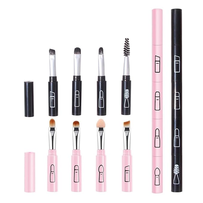 4 in 1 Makeup Brush Set, Portable Travel Size MakeUp Brushes Detachable Eyeshadow Brush Eyebrow Brush Screw Brush Lip Brush, Exquisite Multi-function Makeup Brushes Funny Combination (black)