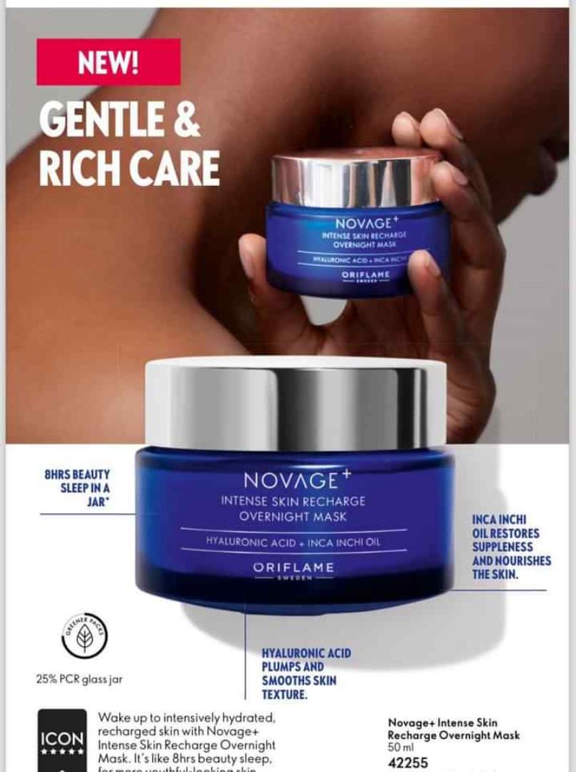 ORIFLAME NOVAGE INTENSE SKIN RECHARGE OVERNIGHT MASK FOR 8HOURS BEAUTY SLEEP IN A NIGHT THAT WILL RESTORE YOUR SKIN TEXTURE TO KEEP IT YOUTHFUL AND FLOWLESS