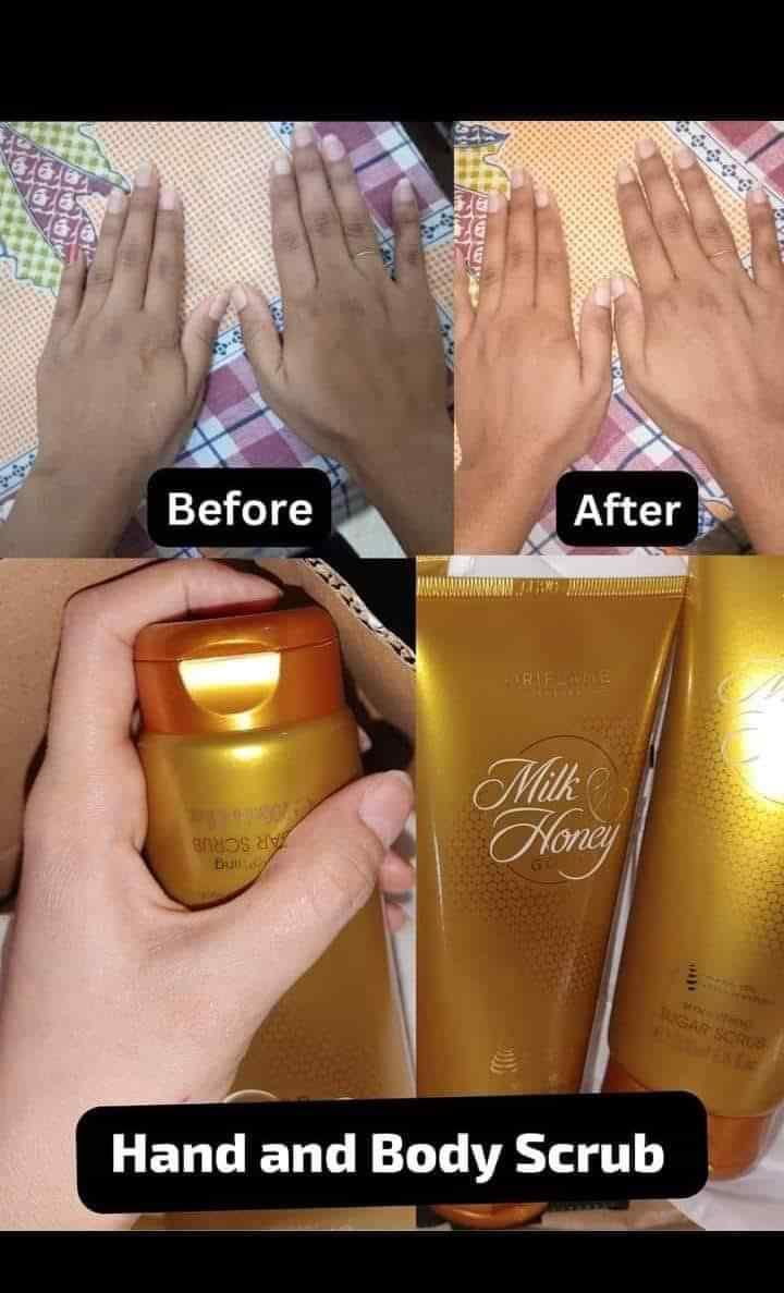 ORIFLAME MILK & HONEY GOLD SMOOTHING SUGAR SCRUB FOR THE WHOLE BODY,REMOVING ALL CLOGGED DIRT ACCUMULATION FROM THE BODY LEAVING IT FRESH,SMOOTH AND FLOWLESS.